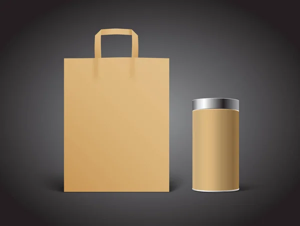 Brown kraft paper bag mockup with brown cardboard Blank Tincan — Stock Vector