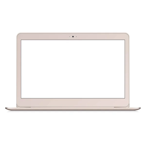 Computadora portátil moderna de oro rosa con pantalla en blanco, burla — Vector de stock