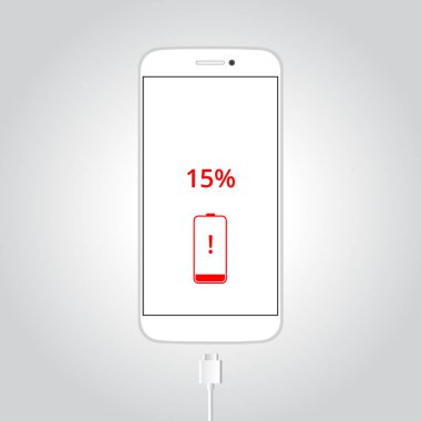 Akıllı telefon şarj düşük pil uyarısı, kalan % 15 gerek