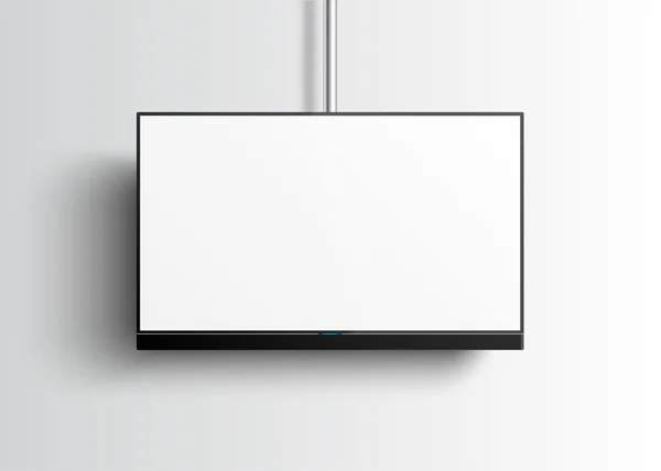 Mockup de Smart TV plana con pantalla blanca en blanco colgando en el tubo — Archivo Imágenes Vectoriales