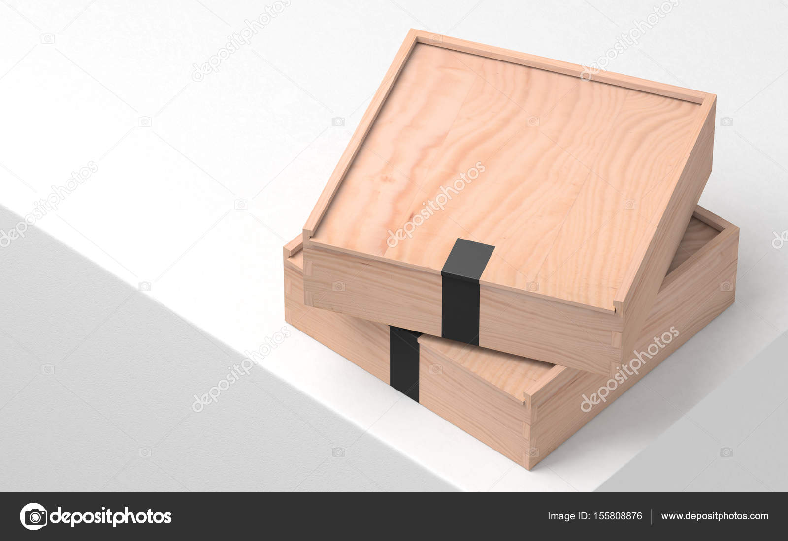 Two Wooden Boxes Mockup With Black Sticker Plywood Royalty Free Photo Stock Image By C Customdesigner 155808876