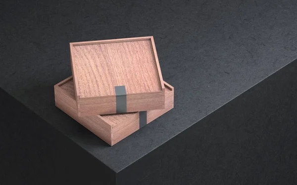 Dos ataúdes caja de madera con pegatinas negras. renderizado 3d — Foto de Stock
