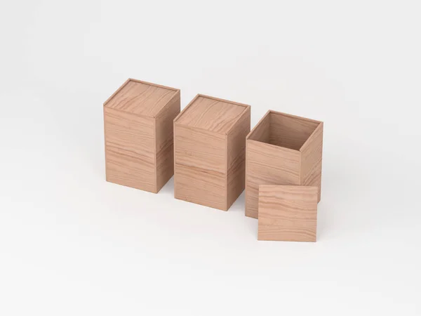 Trois maquettes en bois, couvercle ouvert. Rendu 3d — Photo