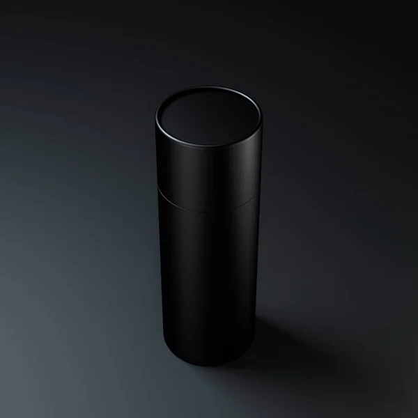 立っている黒ブラック レンダリングに紙管のブリキ缶モックアップ — ストック写真