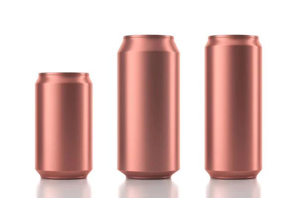 Three Aluminum Can Mockup Different Sizes Copper Color Rendering — Stock Photo, Image