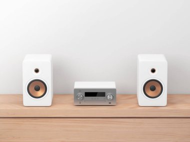 Mikro Hi Fi stereo pikap sistem mockup, ağ alıcı, cd ve mp3 çalar