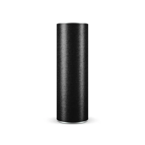 Czarny Papier Karton Przekąska Tube Tin Can Packaging Makieta — Zdjęcie stockowe