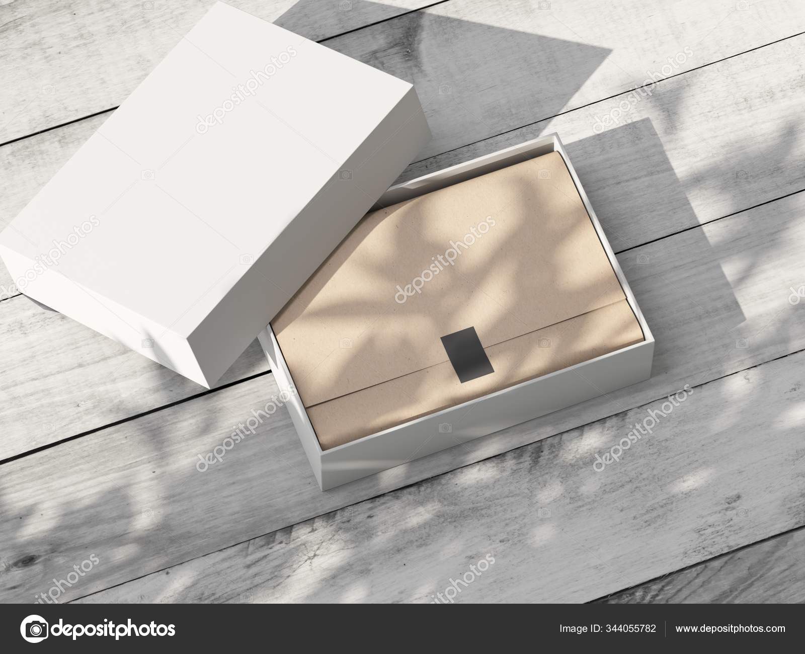 Download Opened White Carton Gift Box Mockup Kraft Wrapping Paper Wooden Stock Photo Image By C Customdesigner 344055782
