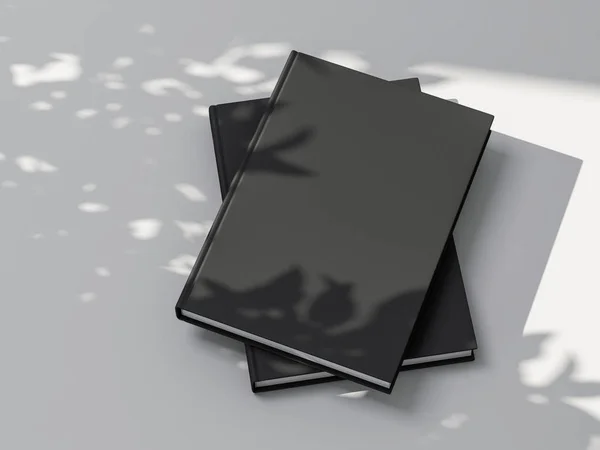 Bøger Eller Notesbøger Mockup Med Sort Tekstureret Hardcover Hvid Baggrund - Stock-foto