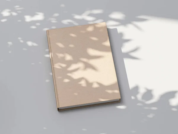 Livro Caderno Mockup Com Capa Dura Kraft Texturizado Mesa Branca — Fotografia de Stock