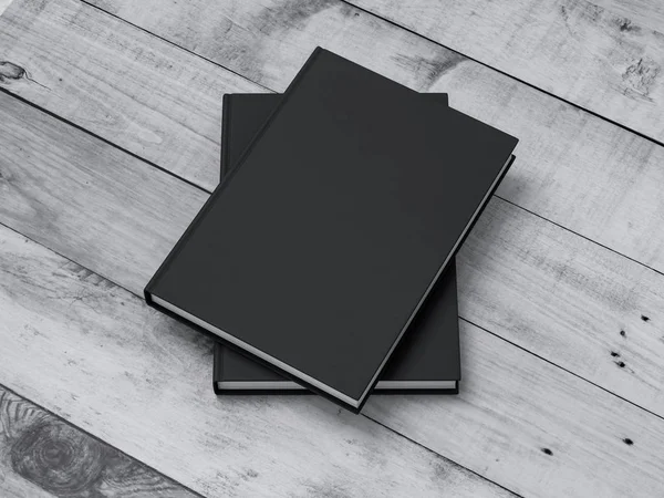 Two Books Notebooks Mockup Black Textured Hardcover White Table Renderizado —  Fotos de Stock