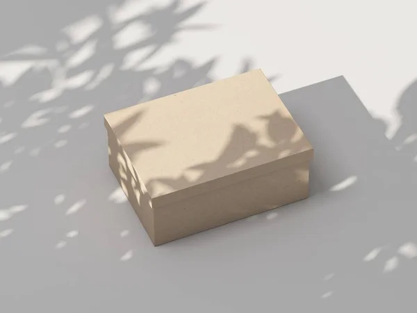 Caja Cartón Marrón Mockup Sobre Mesa Blanca Renderizado —  Fotos de Stock