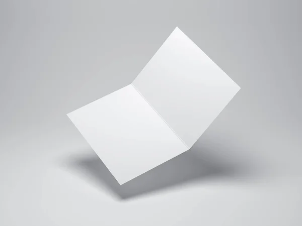 空白折叠纸传单或传单模型在灰色背景 3D渲染 — 图库照片