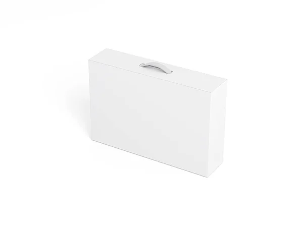 白で隔離されたハンドルモックアップ付きホワイトカートンボックス 3Dレンダリング — ストック写真