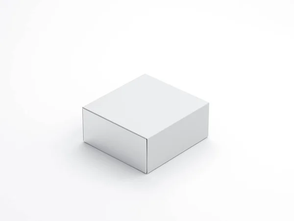 Silberner Karton Geschenkkarton Attrappe Mit Weißem Einband Auf Weißem Hintergrund — Stockfoto