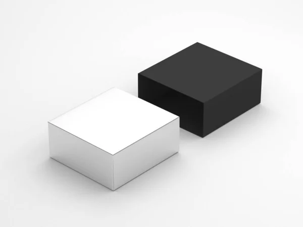 Ezüst Karton Ajándék Doboz Mockup Fekete Borító Csomagolás Fehér Alapon — Stock Fotó