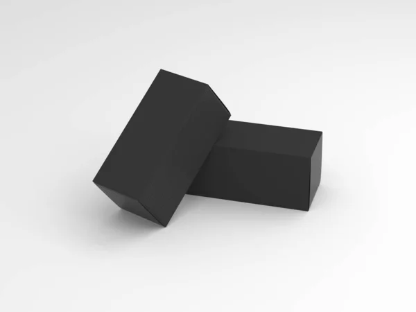 Két Fekete Texturált Karton Dobozok Mockup Fehér Alapon Renderelés — Stock Fotó