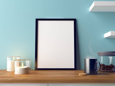 Poster, kahve ve kurabiye, tablo fincan kadar sahte iç işleme 