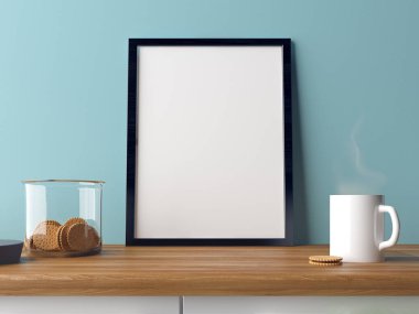 Poster, kahve ve kurabiye, tablo fincan kadar sahte iç işleme 