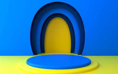 Soyut geometrik şekil kümesi, minimal portal, 3D görüntüleme, geometrik formlu sahne