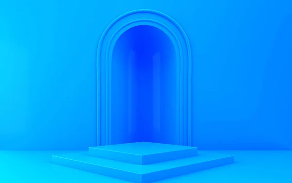 Arc Podium Blue Colors Minimal Portal Rendering Scene Geometrical Forms — Stock Photo, Image