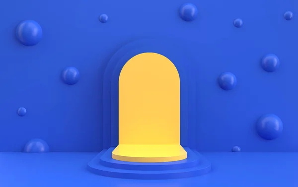 Arc Podium Deep Blue Colors Minimal Portal Rendering Scene Geometrical — Stock Photo, Image