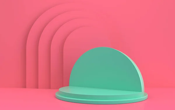 Båge Med Ett Podium Pastellfärger Minimalistisk Rosa Portal Rendering Scen — Stockfoto