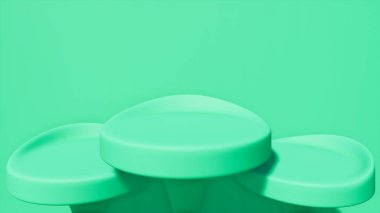 Geometrik formlar, yuvarlak platformlar, minimal arkaplan, yeşil stüdyo arkaplan, 3D görüntü, reklam edilen mallar için podyum