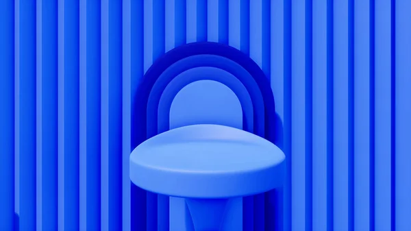 Cena com formas geométricas, plataforma redonda azul, fundo mínimo, papel na forma de ziguezague, plataforma pastel, renderização 3D — Fotografia de Stock