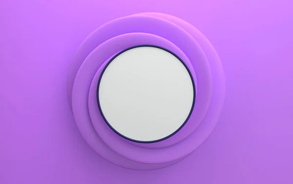简约抽象背景 原始几何图形 3D渲染 紫色背景上的白色圆圈 简约风格的空白广告模板 几何形状的背景 卷曲框架 — 图库照片