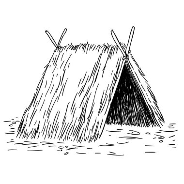 çadır kulübe siyah beyaz eskiz karikatür doodle vektör çizim