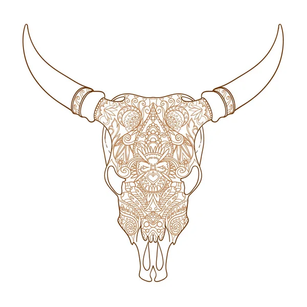 Cabeça crânio touro preto-e-branco esboço desenho animado doodle. ilustração vetorial — Vetor de Stock