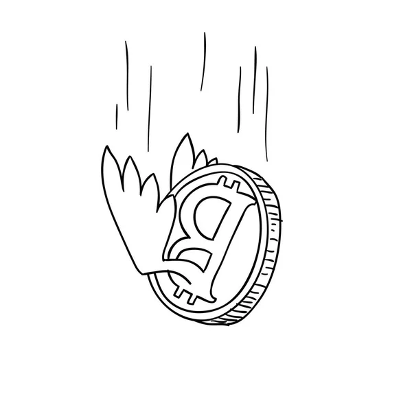 Bitcoin black-and-white sketch cartoon doodle. vector illustration — Stock Vector