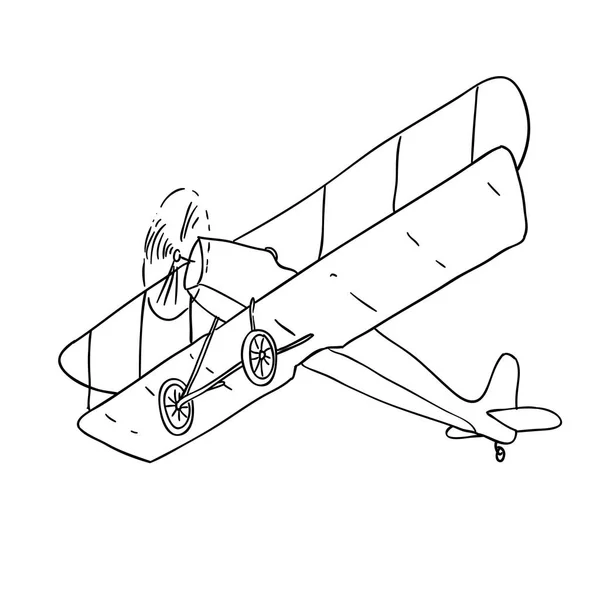 Avion vintage croquis noir et blanc illustration vectorielle de gribouille de dessin animé — Image vectorielle