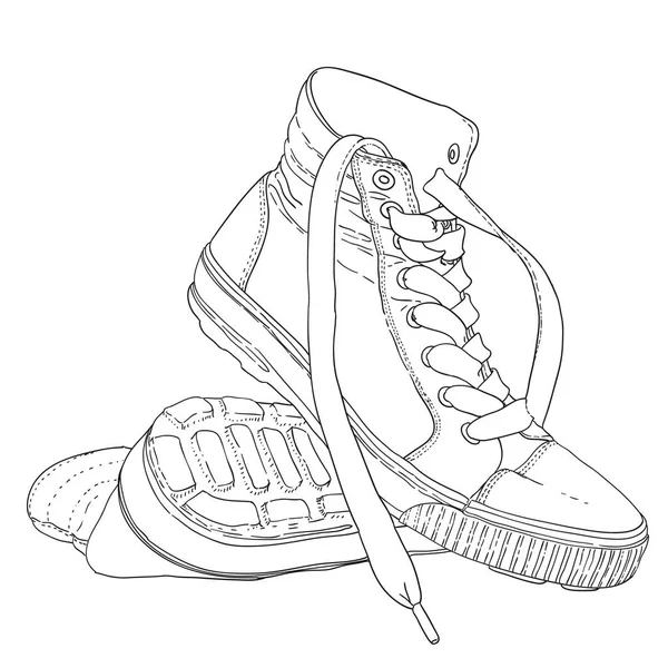 Sneakers black and white sketch cartoon doodle vector illustration — Stock Vector
