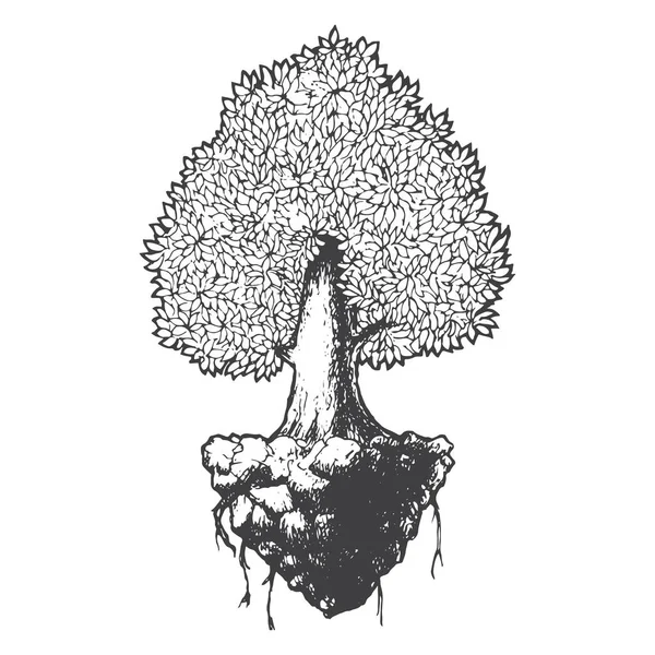 Arbre vie croquis noir et blanc dessin dessin animé vecteur gribouille illustration — Image vectorielle