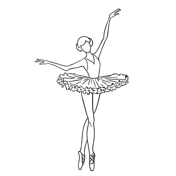 Illustration of a sketch contour drawing of a girl ballerina dancer black and white sketch cartoon doodle. — Stock Vector