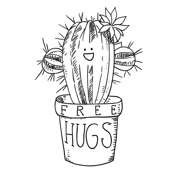 Cactus en pot de fleurs croquis noir et blanc illustration vectorielle doodle dessin animé Vecteurs De Stock Libres De Droits