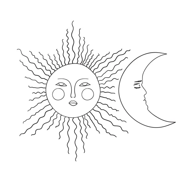 Sun moon svart och vitt skiss tecknad doodle vektorillustration Stockillustration