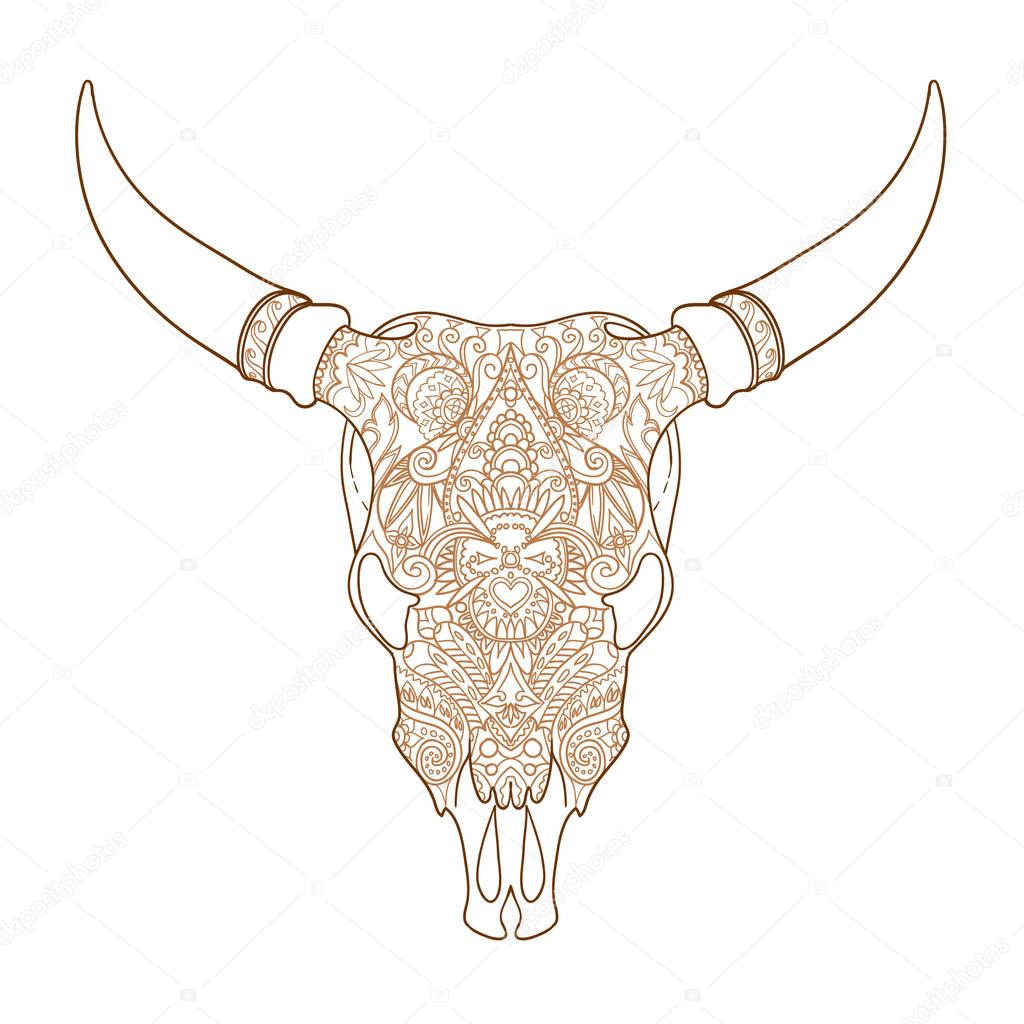 head skull bull black-and-white sketch cartoon doodle. vector illustration
