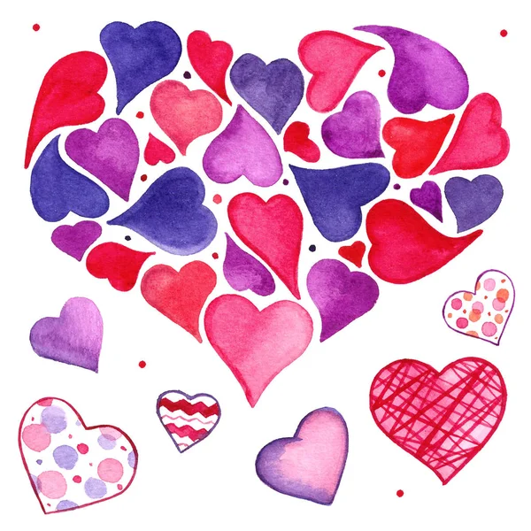 Set of isolated colorful hearts on white background — 스톡 사진