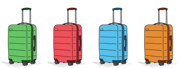 Raccolta di vari bagagli con ruote su sfondo bianco, semplice illustrazione vettoriale isolata — Vettoriale Stock