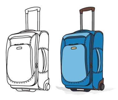 Collection of various suitcase with wheels on white background, simple isolated vector illustration