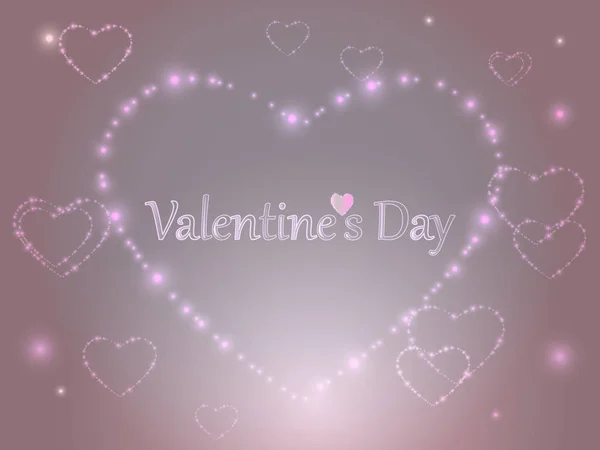 Valentine's Day. Pink glowing hearts on a colored background. — Stock Vector