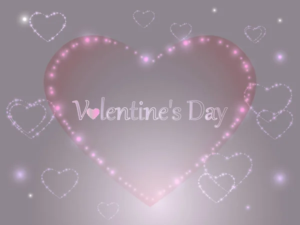 Valentine's Day. Pink glowing hearts on a colored background. — Stock Vector