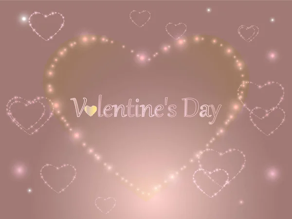 Valentine's Day. Pink glowing hearts on a colored background. — Stock Vector