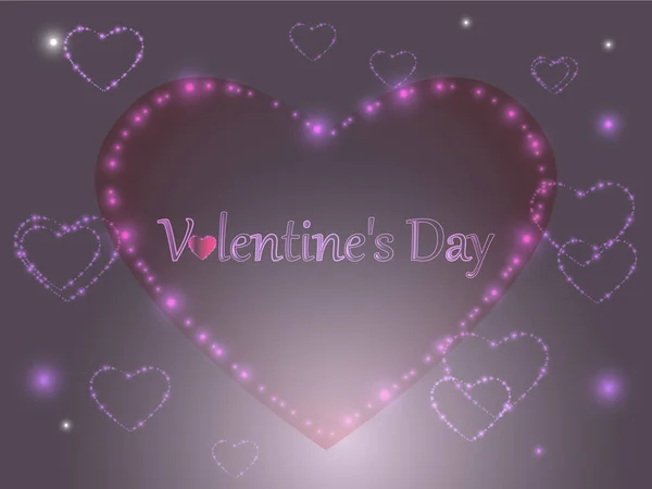 Valentine's Day. Pink glowing hearts on a colored background. — Stock Vector