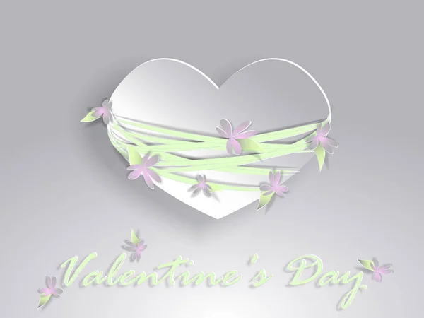 Den svatého Valentýna. Papírové srdce s květinami. — Stockový vektor