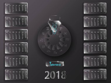 Takvim 2018 ve zodyak işaretleri.