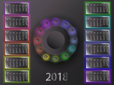 Takvim 2018 ve zodyak işaretleri.